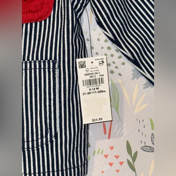 NWT Old Navy Hickory Railroad Stripe Retro Vintage Style Ice Cream Jacket 6-12mo - Picture 4 of 7